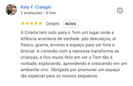 Depoimento de pais no Google — avaliação 3 de 6