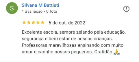 Depoimento de pais no Google — avaliação 5 de 6