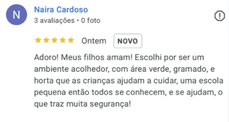 Depoimento de pais no Google — avaliação 6 de 6